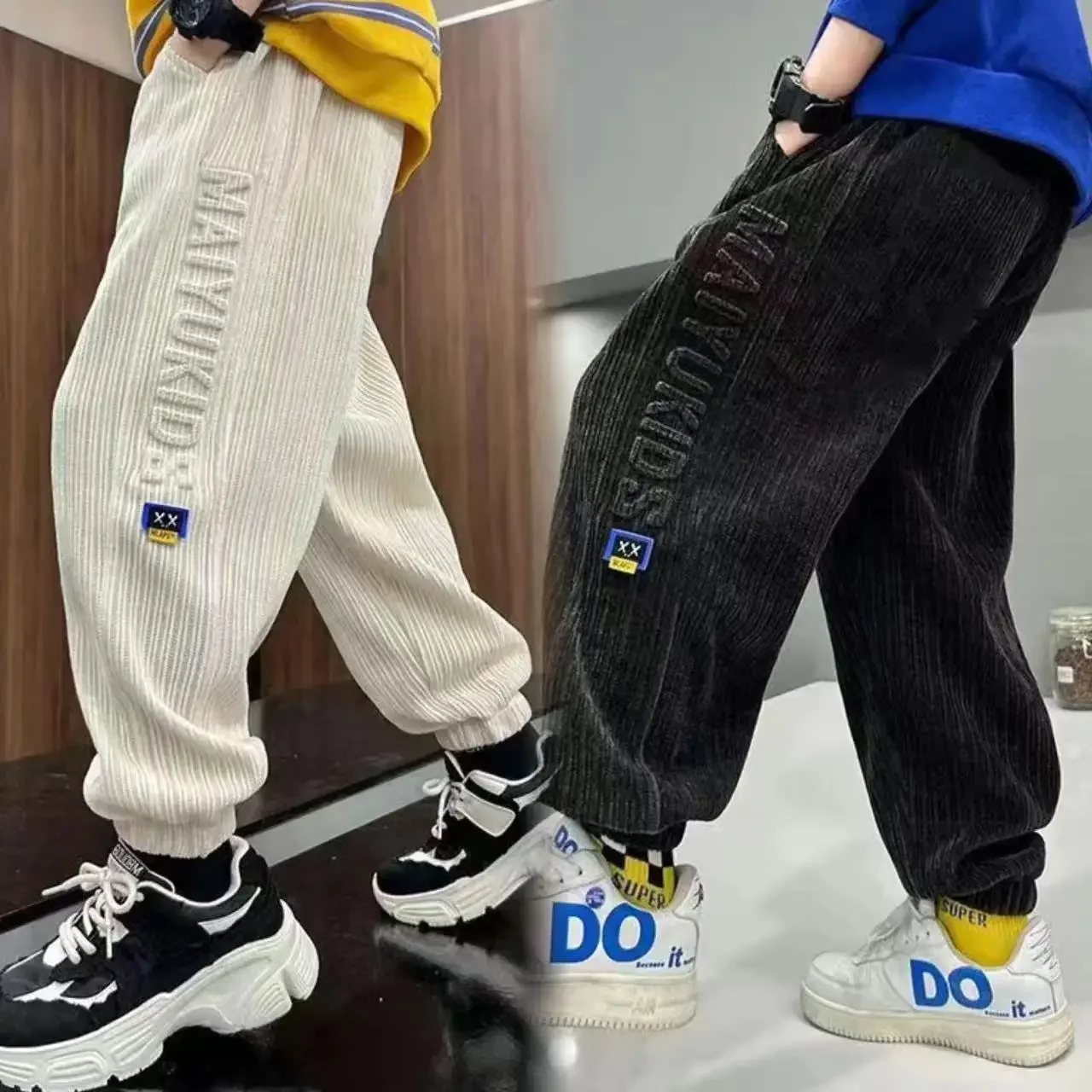 

Kid Teenage Loose 3D Letter Embossing Chenille Sweatpant Fleece Trousers Jogger Pant for Children Casual Sport Pants Boy Clothes