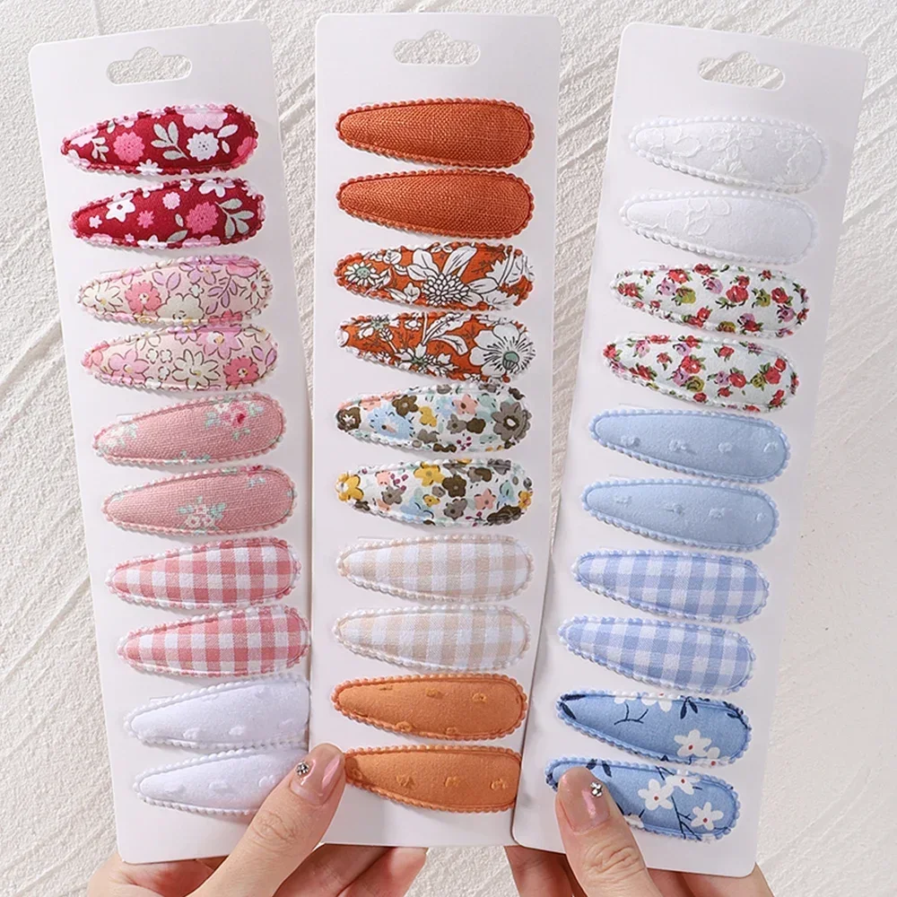 10Pcs/Set Newborn Print Cotton Alloy Hair Clips Fabric Plaid Hairpins Girl Kid Headwear Baby Hair Accessories hair clips