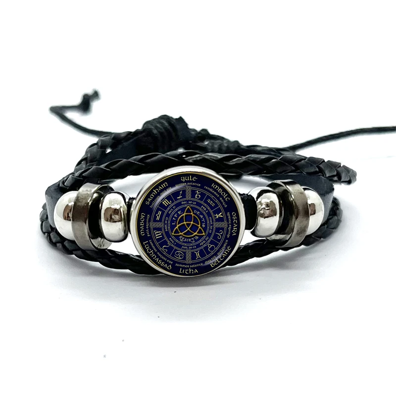 Witch Knot Pagan Wheel of The Year Theme Bracelets Pentagram Protection Star Amulets Glass Dome Leather Bracelet Bangle Gift 5