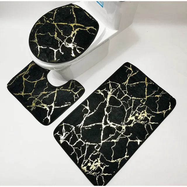 3 pezzi Set Tappeto in flanella Pavimento del bagno Pat Toilet Stripe Stampa Tappetini antiscivolo resistenti all'usura Tappeti per doccia da bagno Tappetino per WC 2