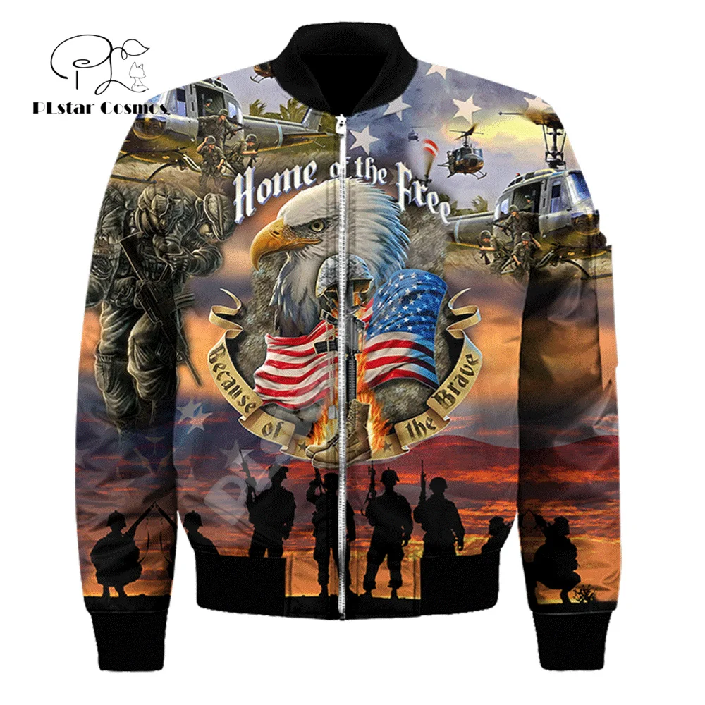 Custom Name Army Military Veteran Soldier Camo Eagle NewFashion Winter Overcoat Streetwear 3DPrint Windbreaker Bomber Jacket X4
