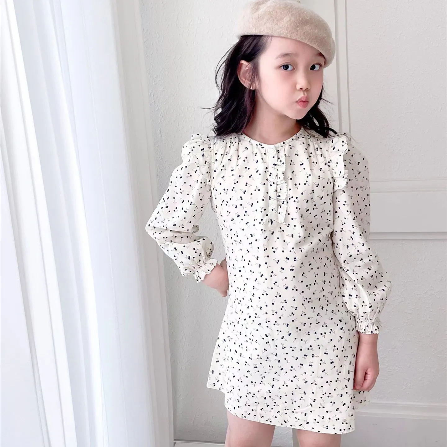 

baby girl clothes kids clothes Girls' dress cotton soft Cherry printed sweet dress kids dresses baby clothes