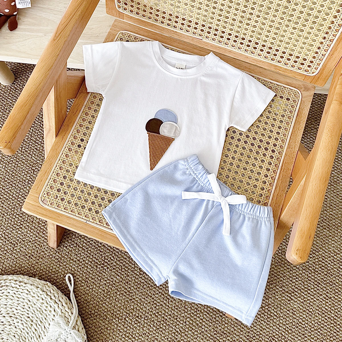 2Pcs Boy Girl Summer New Baby Clothes Sets Children Clothing Ice Cream Print T-shirt+Shorts Infant Toddler Outfit Suit Clothes 6