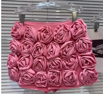 2024 Spring and Summer New Fashion 3D Rose Flower Shorts Loose Temperament Slim-fit Hot Girl Short Women's Pants All-matching