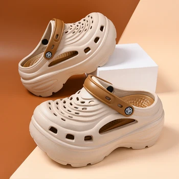 New Summer Thick-Soled Slippers Baotou Women's Outer Wear Increased Non-Slip High Heeled Breathable Beach Sandals 1