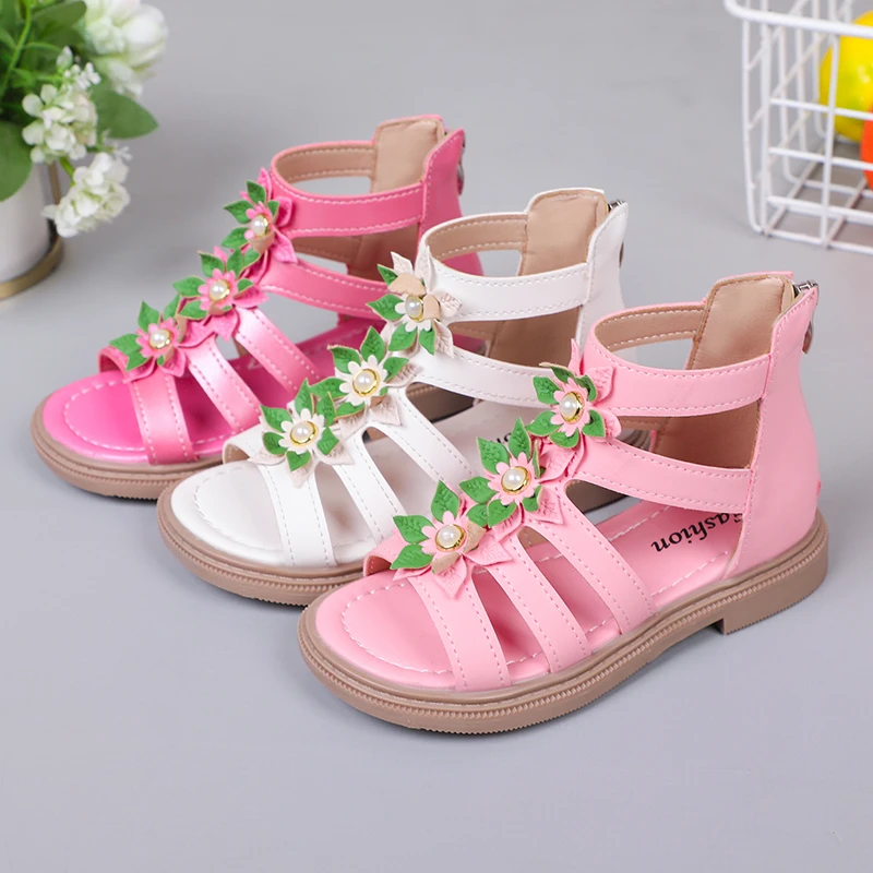 Girls PU Hollow Flowers Open Toe Sandals