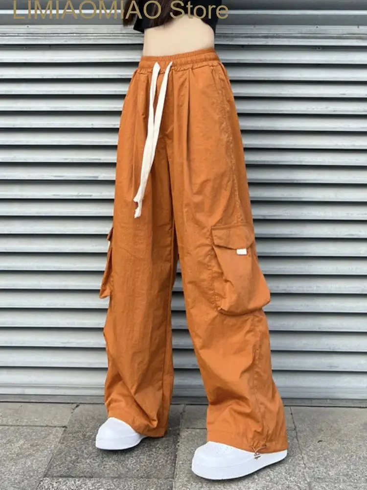Orange Hiphop Cargo Pants Women Pockets Streetwear Vintage Pants Female High Waist Korean Fashion Pants Summer