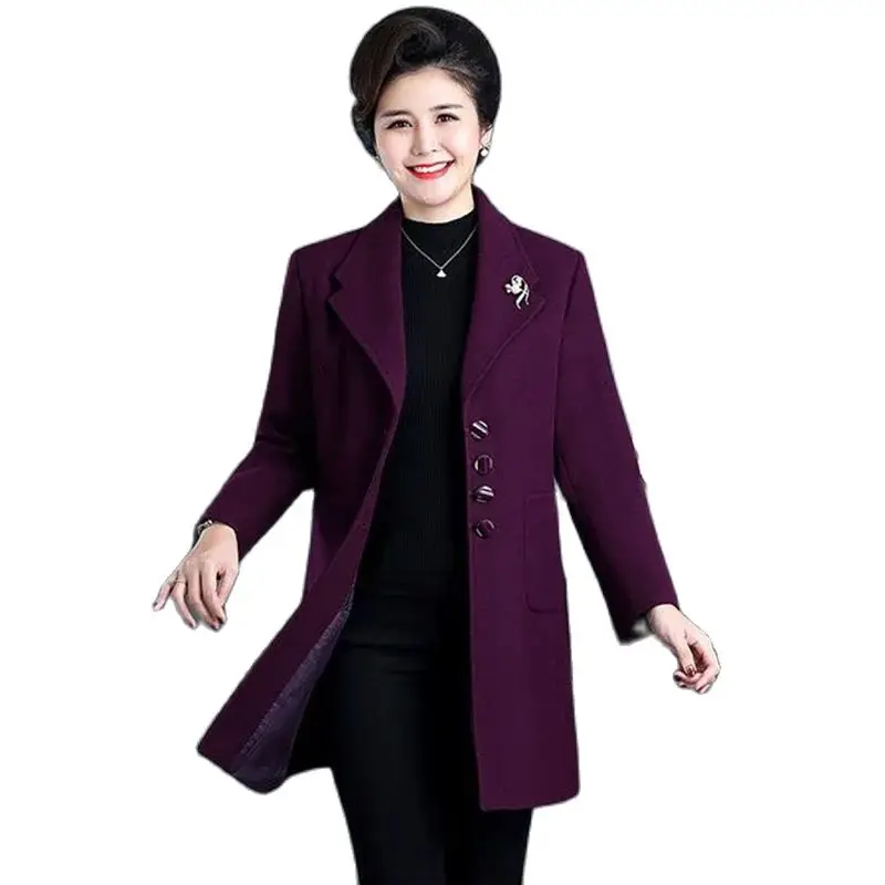 Woolen Coat Women's Long Autumn And Winter New Loose Large Size Middle-aged And Elderly Mothers Femperament Woolen OvercoatTide.