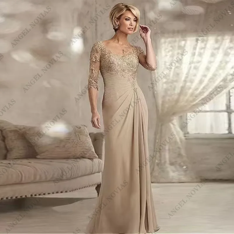 Mother Bride Dresses Elegant Beaded Lace Champagne Plus Size mother bride dresses