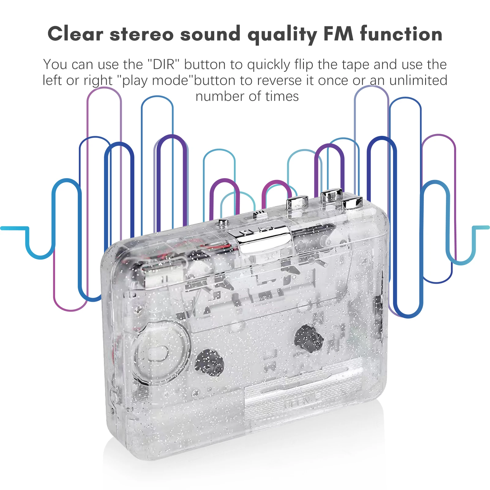 Portable USB Cassette Player Transparent Cassette Tape Player USB Capture with USB2.0 Port