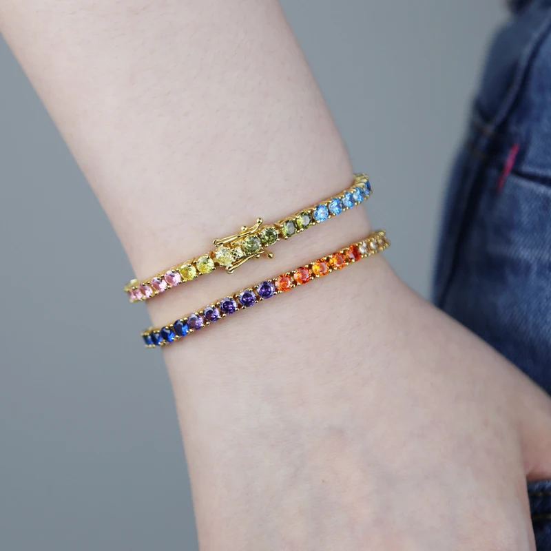 2025 New Arrived Tennis Round Cubic Zirconia Bracelet For Women Girl Luxury Jewelry Gold Color Rainbow Cz Gorgeous Trendy Bangle 6