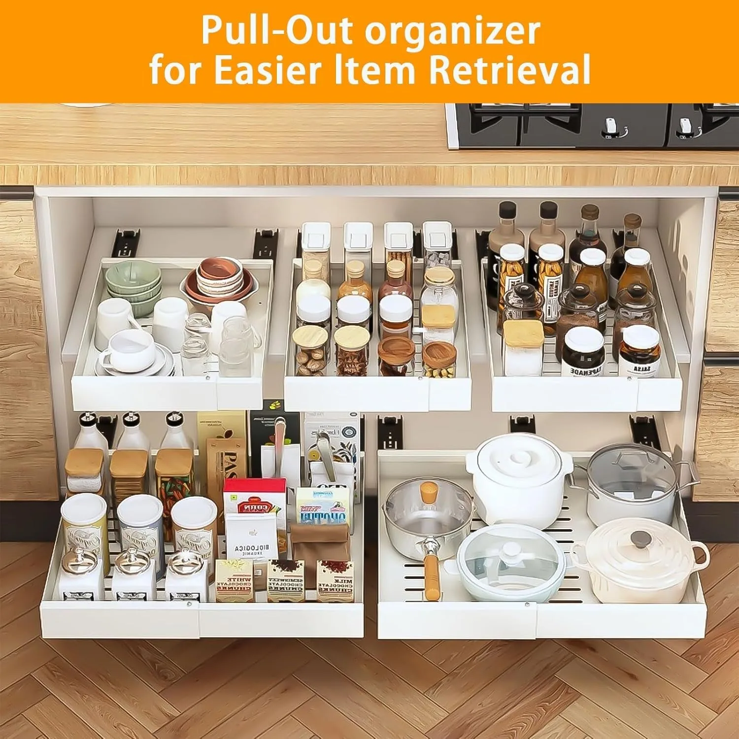 Telescopic Drawer Kitchen Organizer Self-Adhesive Cabinet Storage Rack Kitchen Spice Rack 2 Pack kitchen storage rack,spice rack