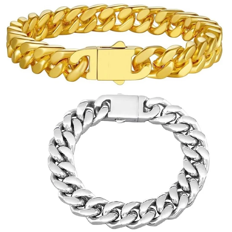 

New Smooth Cuban Chain Bracelet for Men Women 316L Stainless Steel IP Gold Fine Charm Jewelry Gift