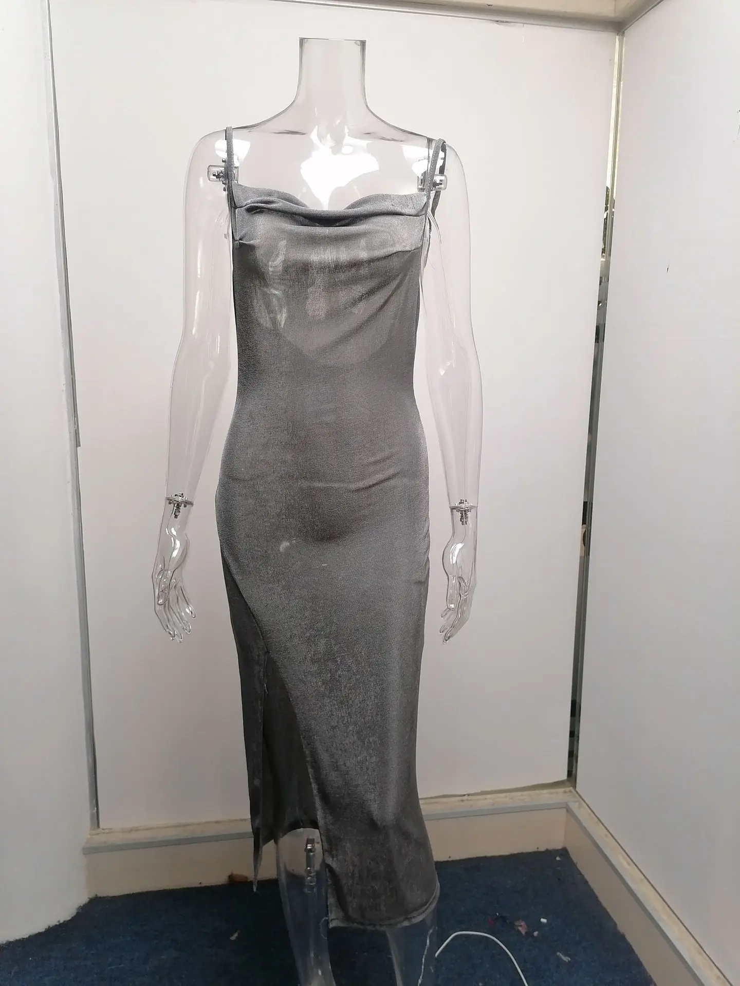 Women's Sexy Maxi Dress Elegant Strapless Backless High Slit Evening