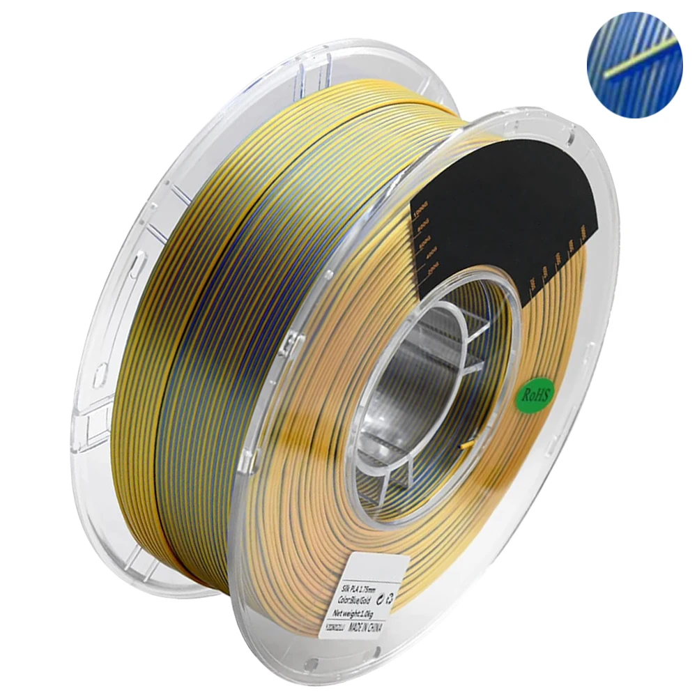 250g 500g 1Kg 3D 프린터 필라멘트 실크 골드 블루 1.75mm 3D 프린터용 재료 pla 골드 실크 필라멘트 와이어 진공 포장