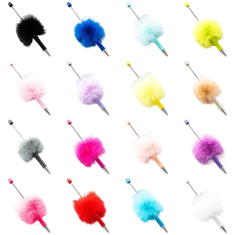 

6Pcs Beadable Ballpoint Pen Plush Ball Ballpoint Pen Write Smoothly Novelty Writing Pen for Student Kid Game Reward