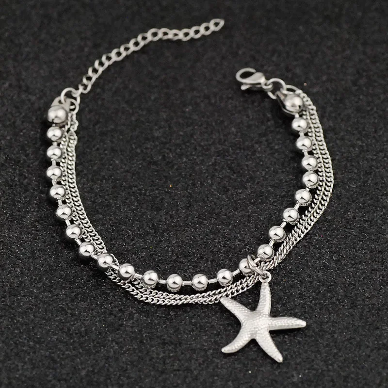 Bracelet Jewelry Bohe Punk Stainless Steel Multilayer Chain For Women Fashion Charm Star Heart Tassel Pendant