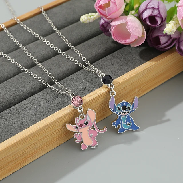 Disney Anime Lilo & Stitch Enamel Pendant Necklace Cute Cartoon Figure  Stitch Angel Charm Neck Chain Couple Jewelry Gifts - AliExpress