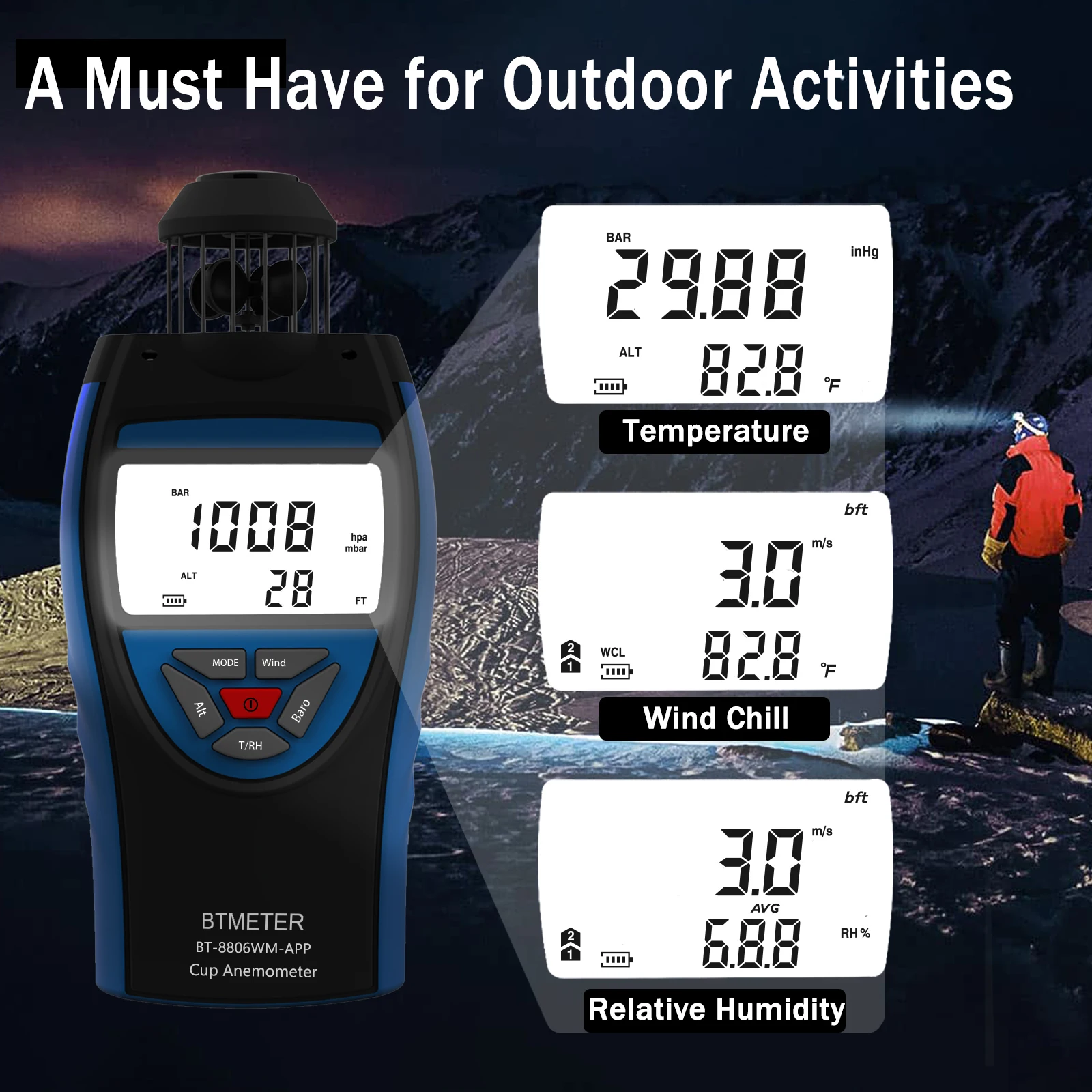 Enhanced Digital Anemometer with Bluetooth Connectivity - Wind Speed, HVAC Air Volume, and Barometric Pressure Measurement