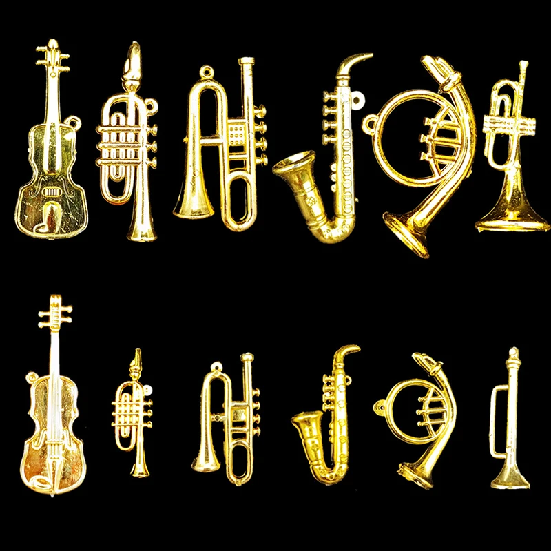 1pc Miniature Electroplated Gold Musical Instrument DIY Small Pendant Child Pretend Play Toy Christmas Tree Decor Accessories christmas decorations