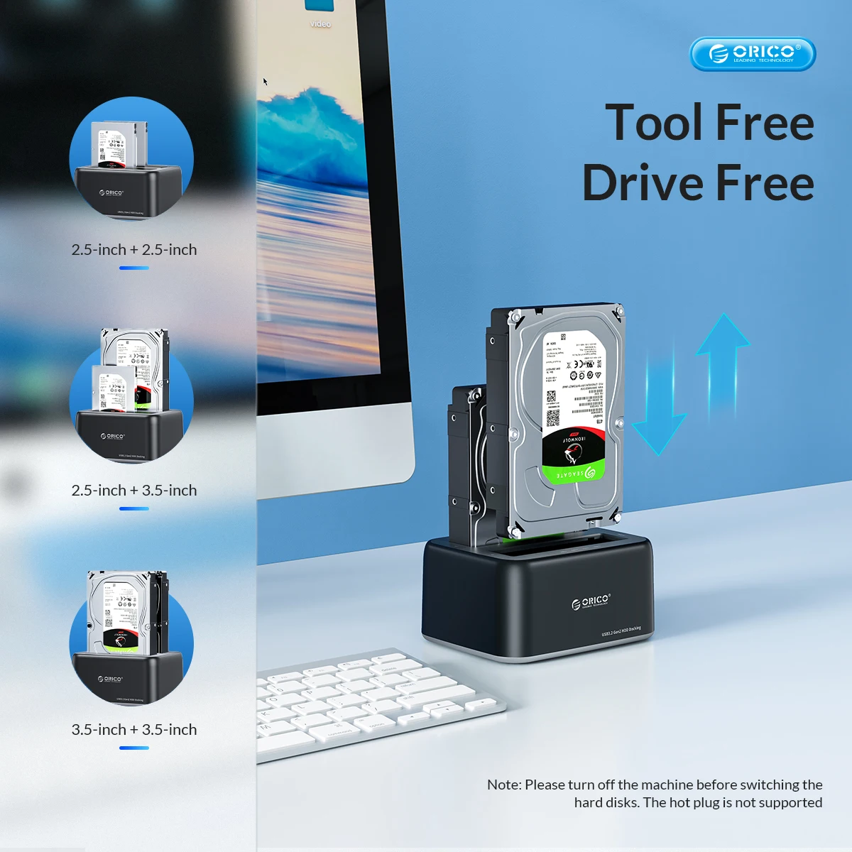ORICO-HDD 인클로저 3.5 인치 SATA to 타입-C 10Gbps 하드 드라이브 도킹 스테이션, UASP 12V3A HDD/ssd용 전원 어댑터 지원