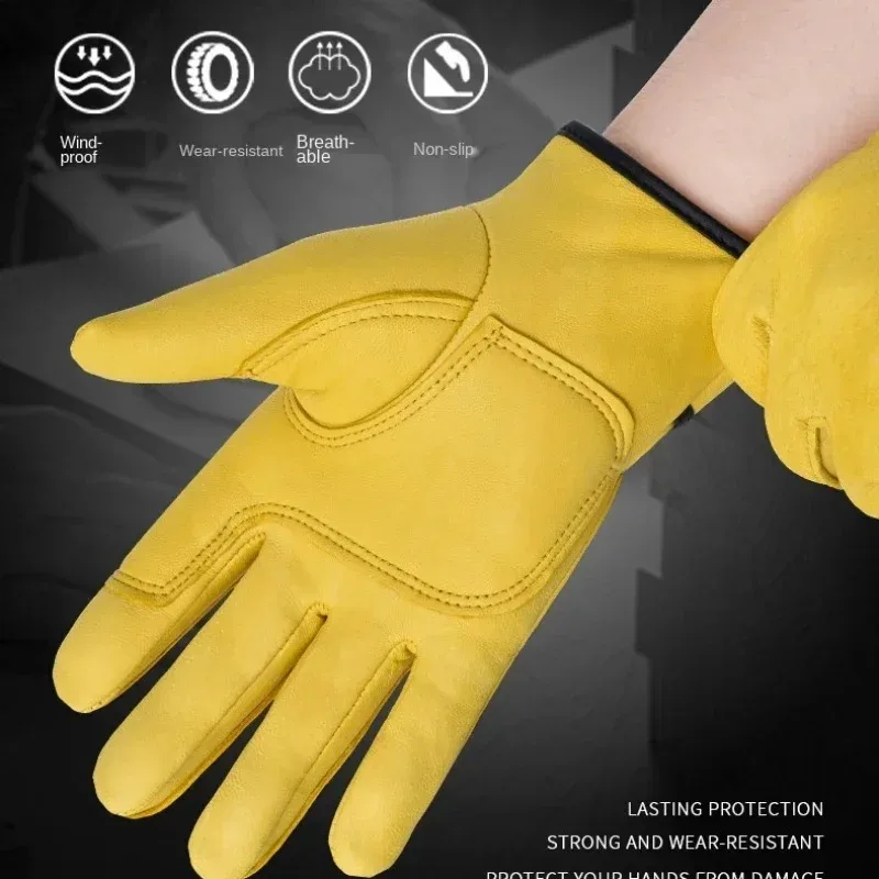 Work Gloves Sheepskin Leather Workers Work Welding Safety Protection Garden Sports Motorcycle Driver Wear-resistant Gloves 2