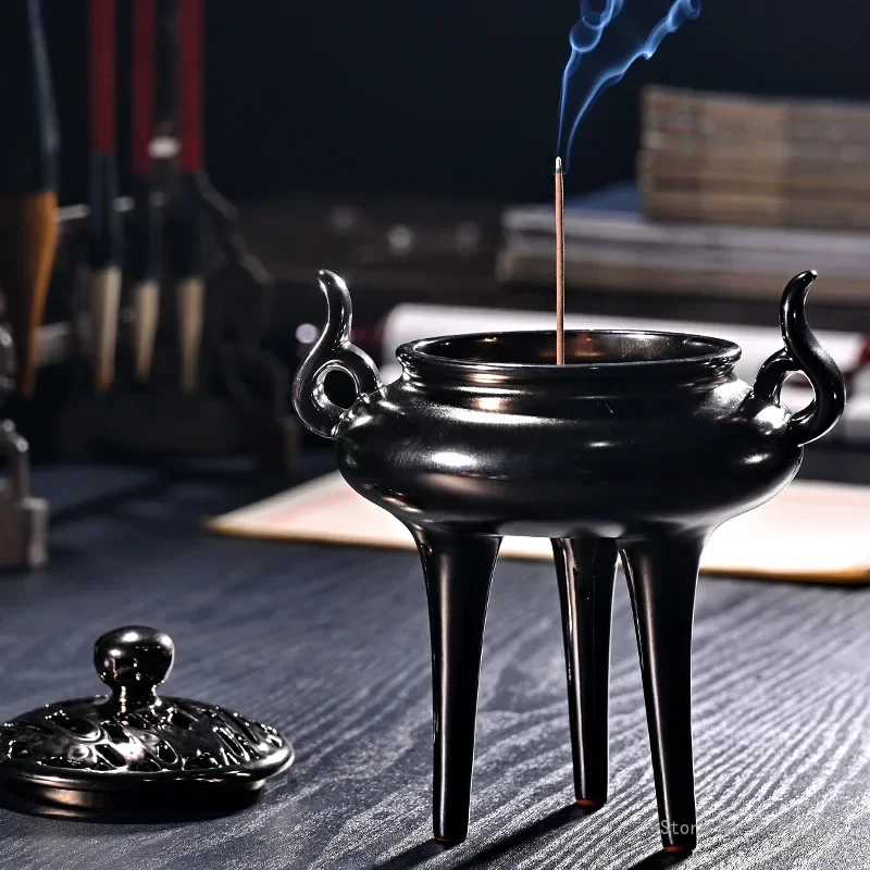 Creative Ceramic Three-legged incense burner, Indoor Sandalwood Ornaments, Incense Road, Household Living Room Decor censer, 1Pc