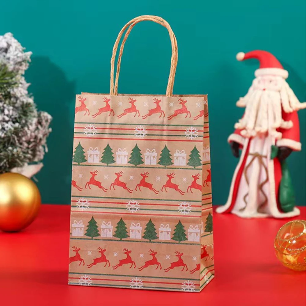 10PCS Christmas Gift Bags Gift Paper Bags Holiday Party Wrapping Kraft Paper Multi-style Christmas Decoration