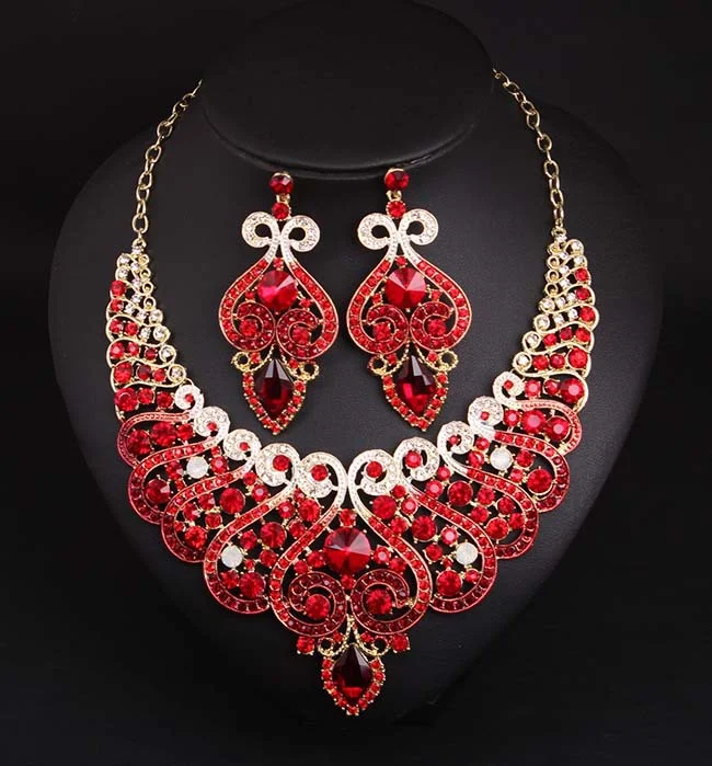 Hochwertiges Diamant-Halsketten- und Ohrring-Set - formelles Abendkleid-Brautaccessoire für Damen – Detail 7