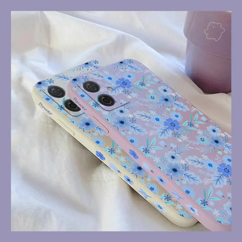 Blue Floral Silicone Phone Case Cover - Elegant Floral Design