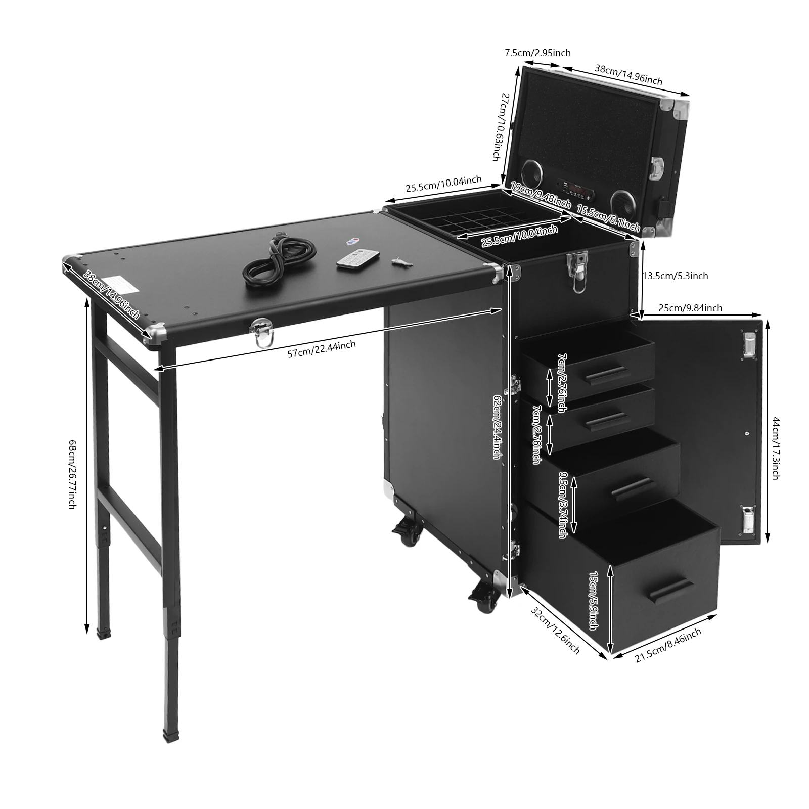 Rolling Manicure Desk Makeup Train Case Travel Cosmetic Trolley Storage Organizer Nail Tables for Technician Workstation Makeup 5