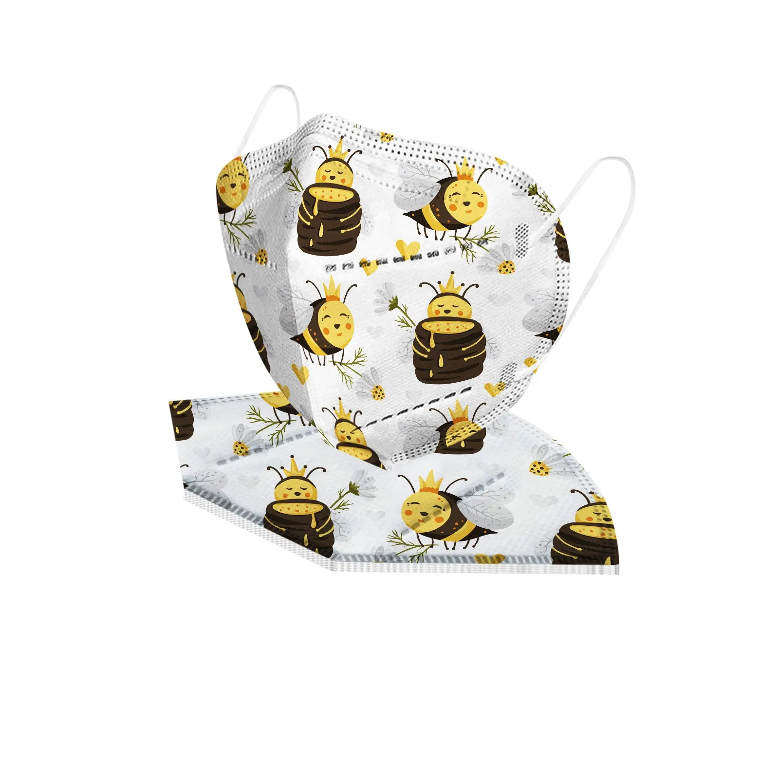 Adult's Disposable Unisex Bee Printed Outdoor Prevention Fish Mask Face Outdoor Dust-Proof Face Protective Mask