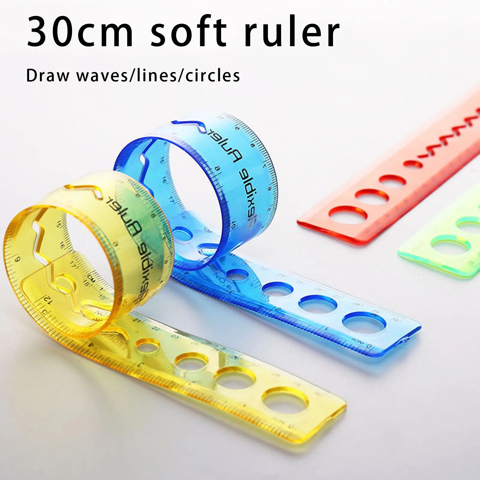 30CM Flexible Curve Ruler Drafting Drawing Measure Tool Soft Plastic Shatterproof Straight Edge Ruler Soft For School