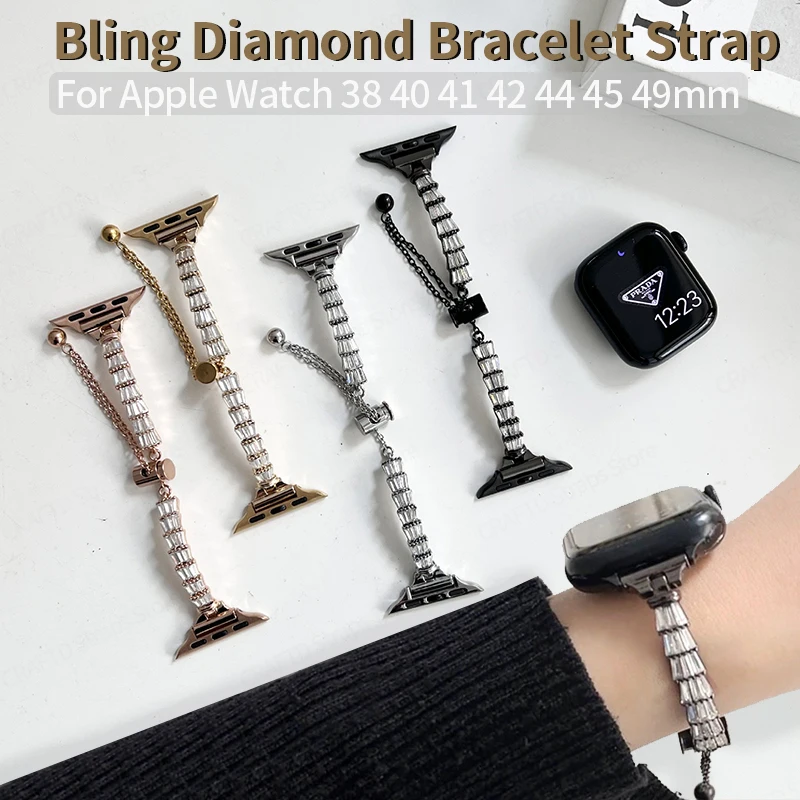 

Bling Diamond Strap for Apple Watch Correa Band 44mm 38 40 41mm Jewelry Bracelet for iWatch Series 7 8 6 5 4SE 3 Ultra 45mm 49mm