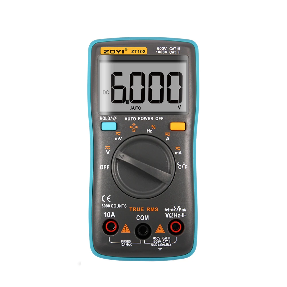 ZOYI Digital Multimeter ZT-102 Auto Range 6000 Count AC/DC Ammeter Voltmeter Ohm Hertz True RMS Tester Portable Meter digital multimeter multimeter tester