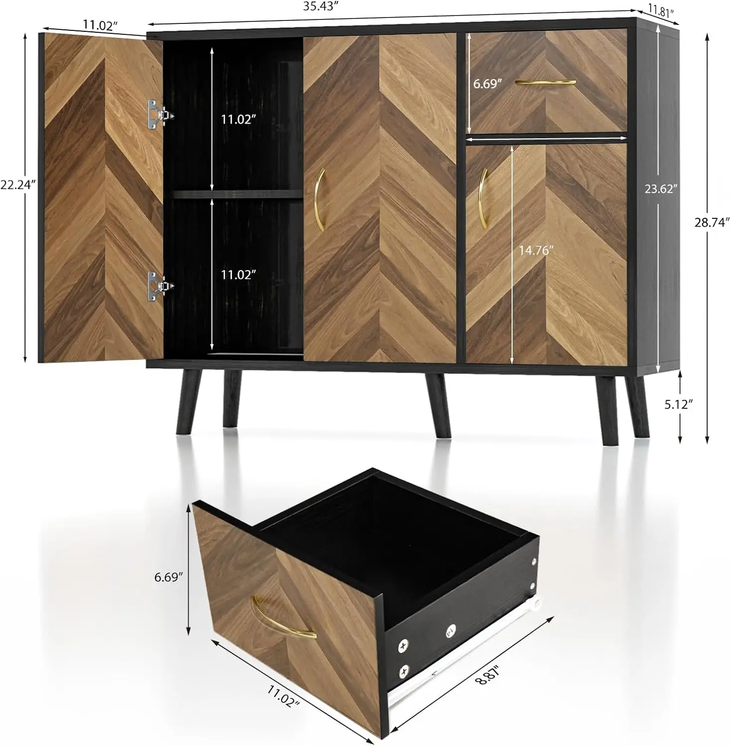 Sideboard Buffet Cabinet with Storage &3Doors,35"Long Mid-Century Modern Sideboard with Drawer,Hallway Credenza Storage Cabinets