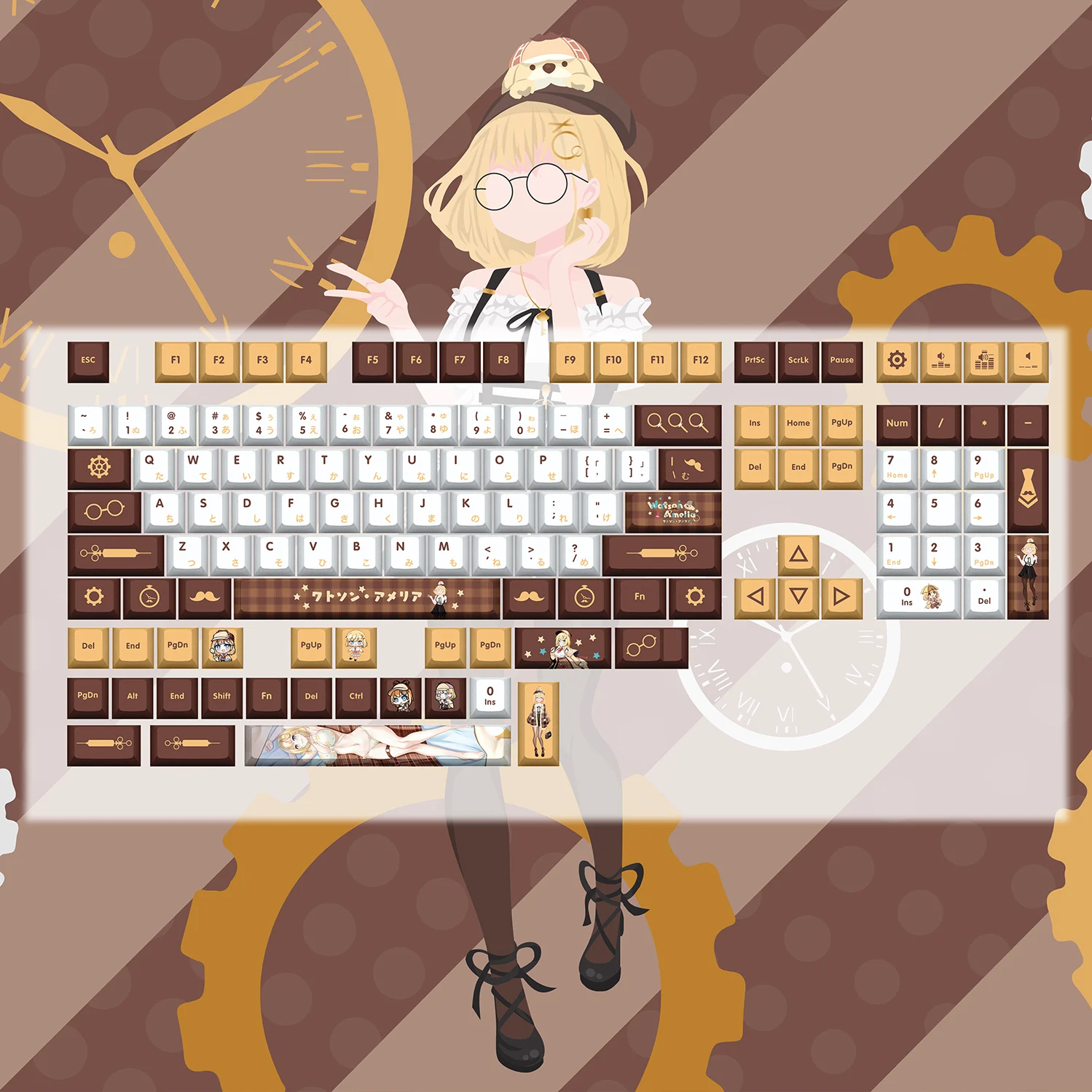 

Watson Amelia Key Cap Vtuber Hololive Key Cover PBT DYE Sublimation Cherry MX Cross Axis Switch Keycap Mechanical Keyboard Gift