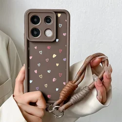 Colorful Love Heart Wrist Chain Lanyard Phone Case for Xiaomi Poco F5 (NY944-Coffee-SS)
