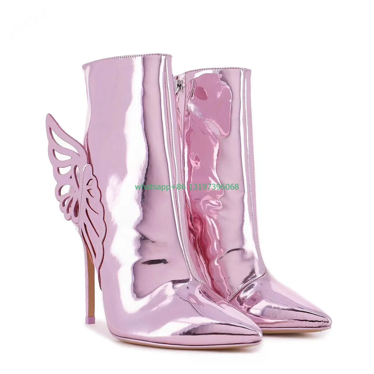 Lady Pink Metallic Fabric 3D Butterfly Stivaletti Punta A Punta Color Oro Wings Design Stivali Eleganti Scarpe Da Corsa Con Tacco A Spillo