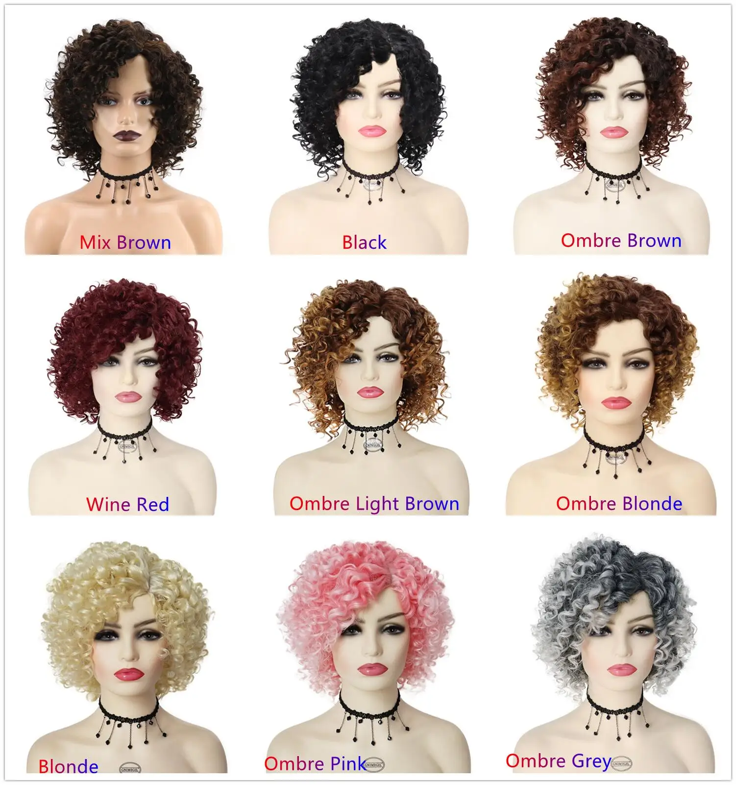 Synthetic African American Wig Natural Synthetic Short Afro Kinky Curly Wig Female Hair Ombre Brown Waving Wig for Woman Sale