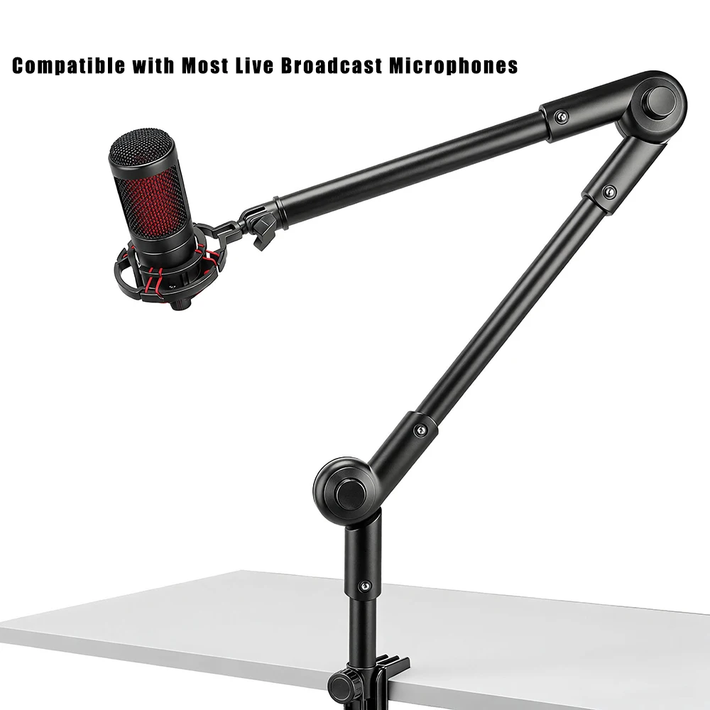 3단 마이크 붐 스탠드, 3/8인치 표준 인터페이스, 안정적이고 견고한 구조, 30cm+38cm 연장 암, 데스크탑 클램프형 설치, 충격 방지 마운트 장착, 라이브 스트리밍 및 녹음에 적합한 전문가용 선택, 