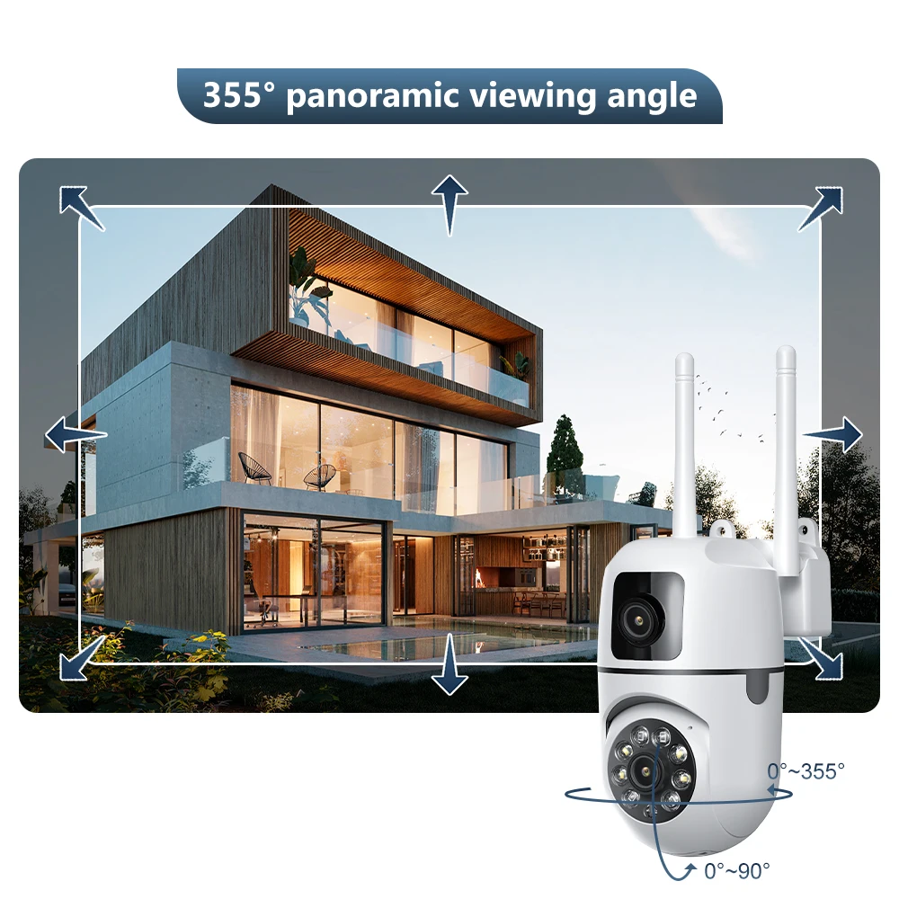 8MP Dual Lens IP Camera Outdoor Wifi Surveillance PTZ Dual Screen AI Auto Tracking Security Protection Video Waterproof
