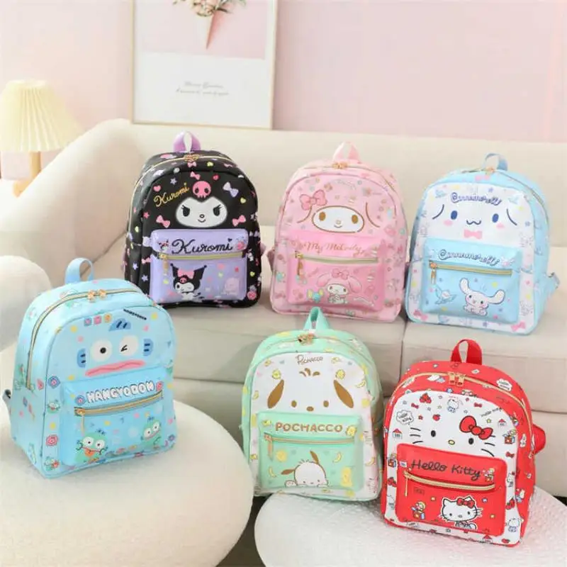 

Sanrio Cinnamoroll Kuromi Mymelody, мультяшный рюкзак из искусственной кожи, двойная фотокосметичка, модные школьные сумки для ноутбука для девочек
