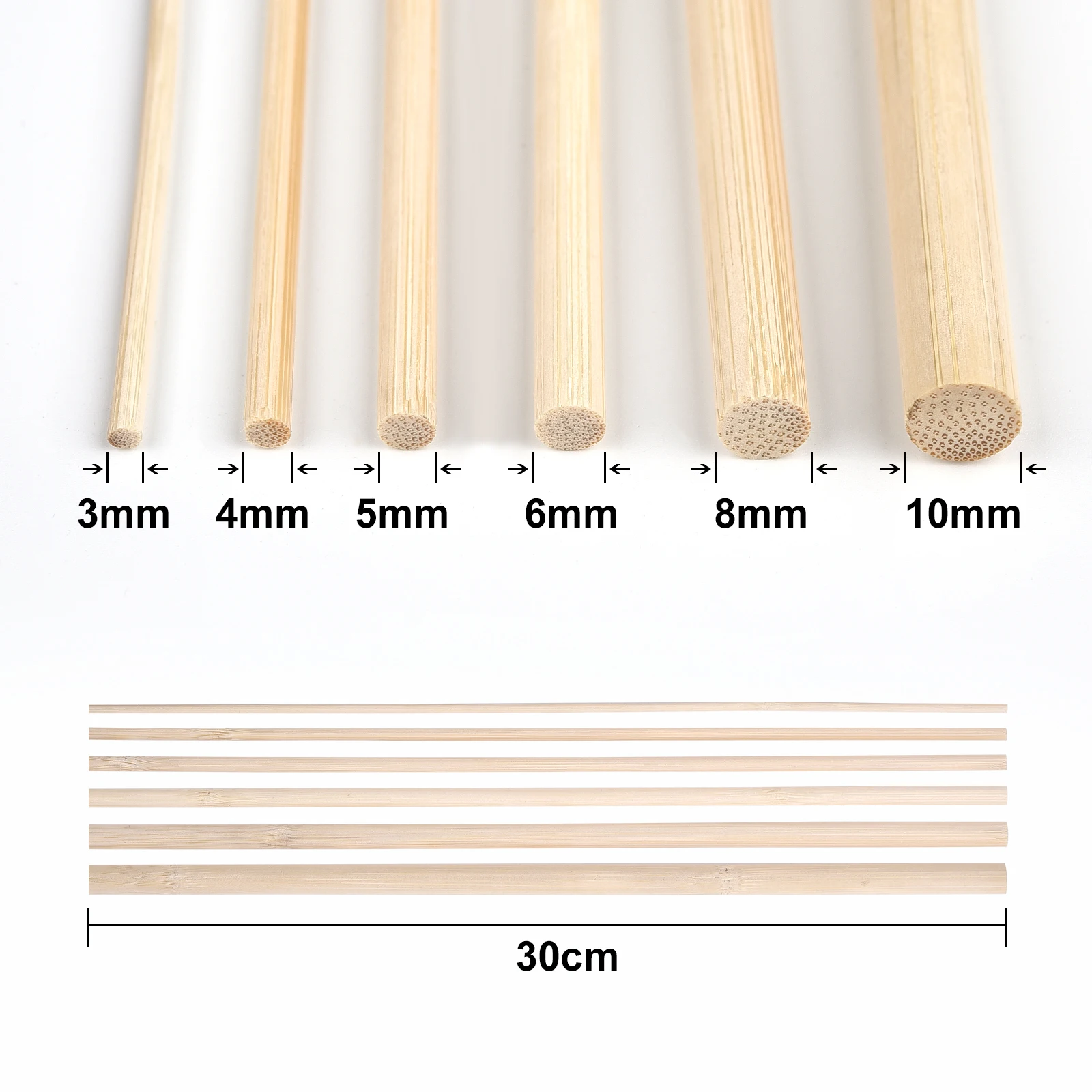 Bamboo stick 20pcs/50pcs Small Solid Bamboo Stick Diameter 3mm/4mm/5mm/6mm/8mm/10mm/Length 30cm DIY Handmade Building Model Materials Wood
