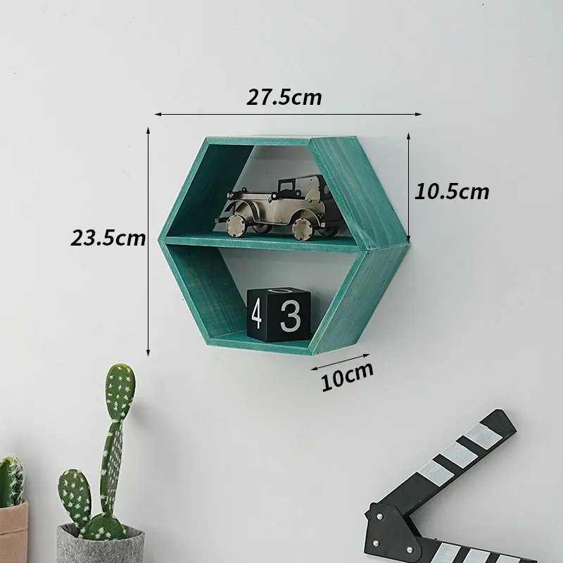 Nordic Style Wooden Decor Wall Mount Hexagonal Frame Books Toys Flower Pot Storage Shelf Holder Figurines Display Crafts Shelves