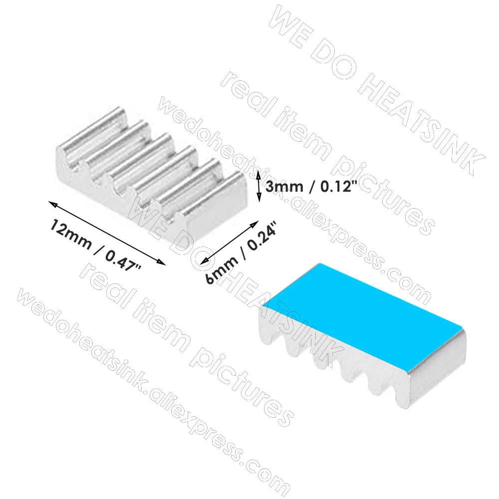우리는 열 패드 테이프가 있거나 없는 6x12x3mm 알루미늄 쿨러 히트싱크를 제작합니다.