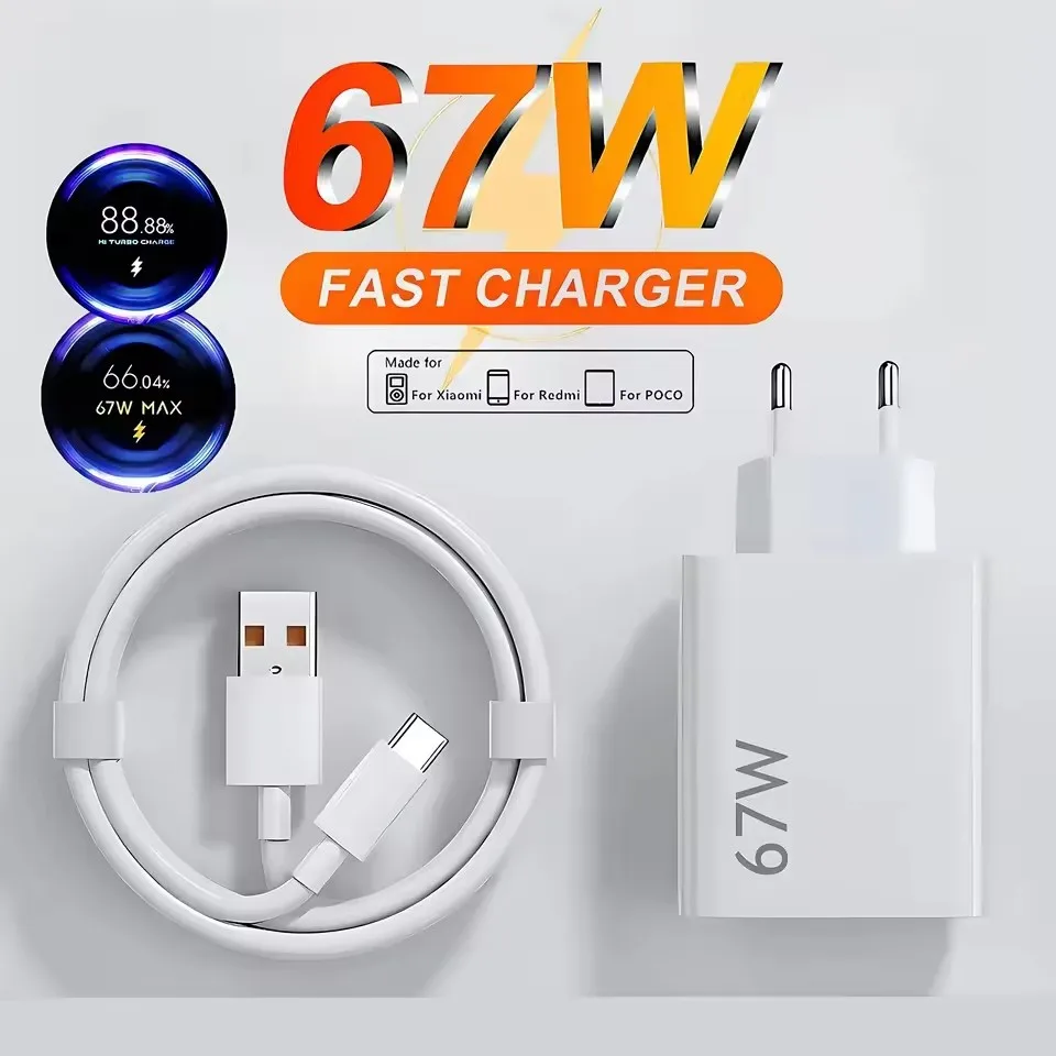 Cargador Rápido USB de 67W para Xiaomi Ultra Redmi Note 12T 13 Pro Turbo, Cable Tipo C de Carga Rápida, Adaptador de Carga Rápida
