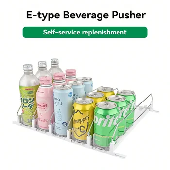 Drink Dispenser for Fridge, Soda Can Organizer for Refrigerator,Self-Pushing Glide Rack, Adjustable Width Automatic Pusher Glide