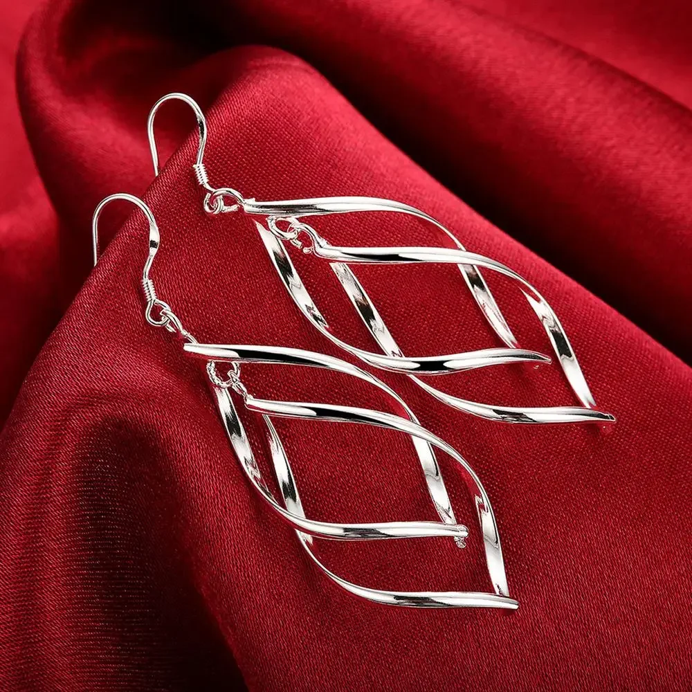 

925 Sterling Silver Street All-match Hanging Drop Long Earrings for Woman Luxury Fashion Party Wedding Accessories Jewelry Gifts