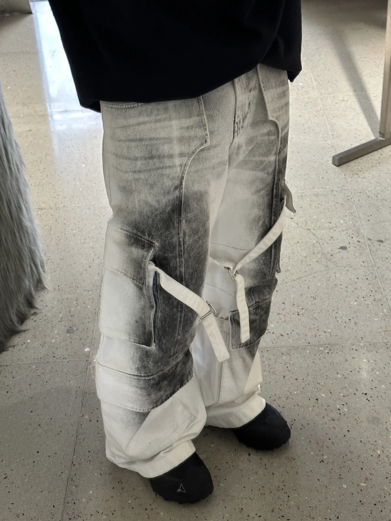 

24SS Cargo Pants Loose Fit Vintage White Paint Splatter Casual Straight-Leg Long Pants Adjustable Waist Trendy Streetwear Unisex